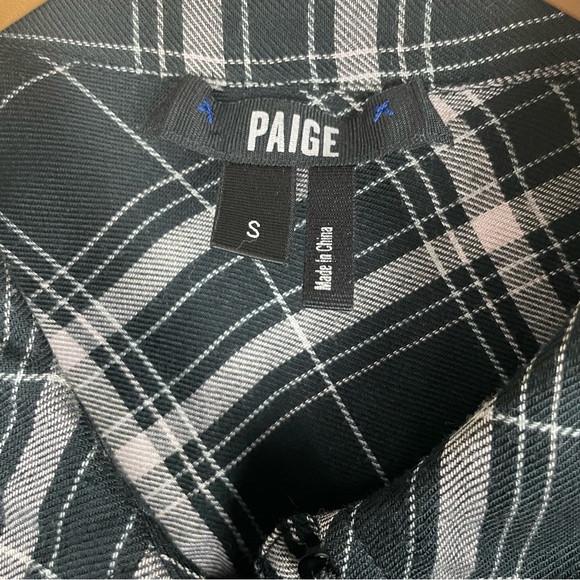 PAIGE Soft Lightweight Button Front Black Gray Plaid Flannel Shirt - Picture 5 of 8